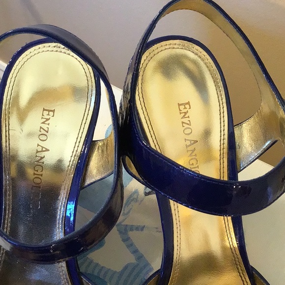 Dark Blue Patent Leather Wedges - Picture 3 of 6